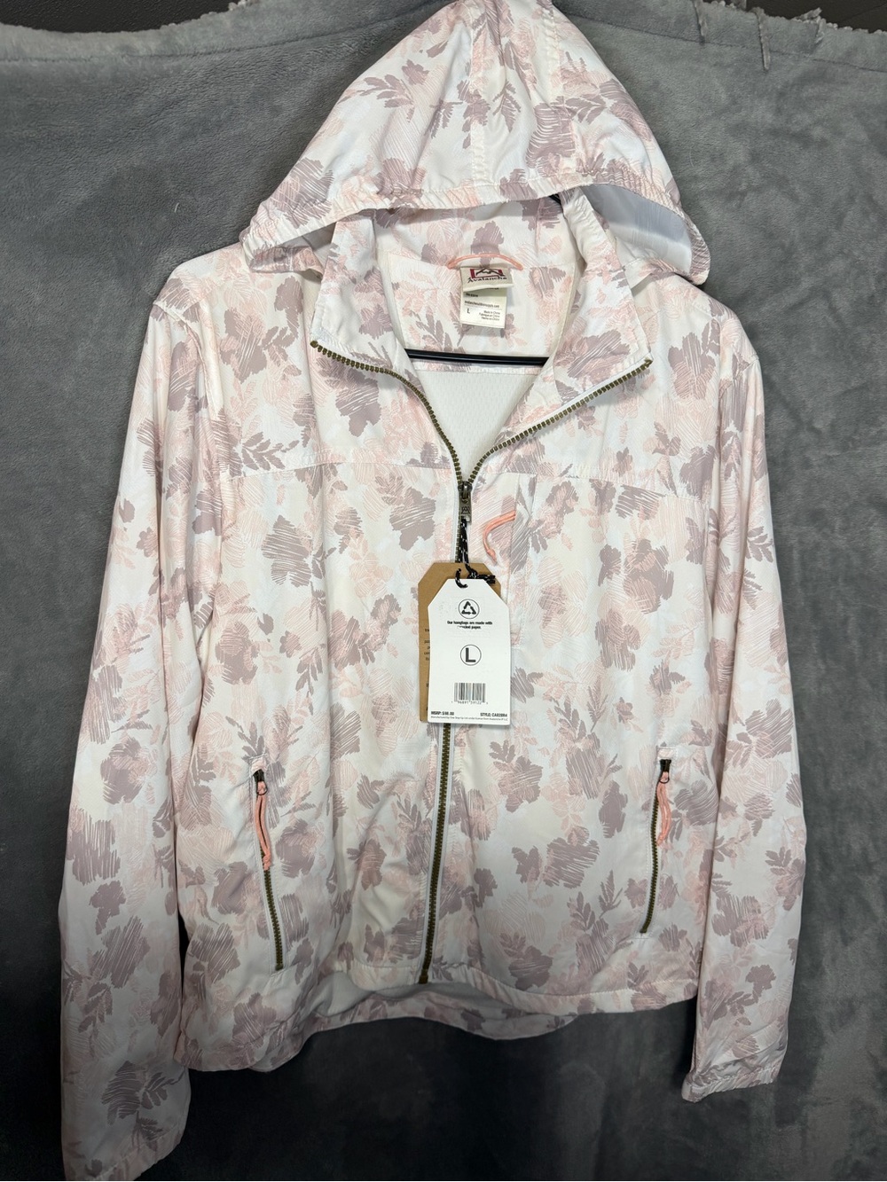 Lightweight Floral Hooded Windbreaker Jacket - Pink/White